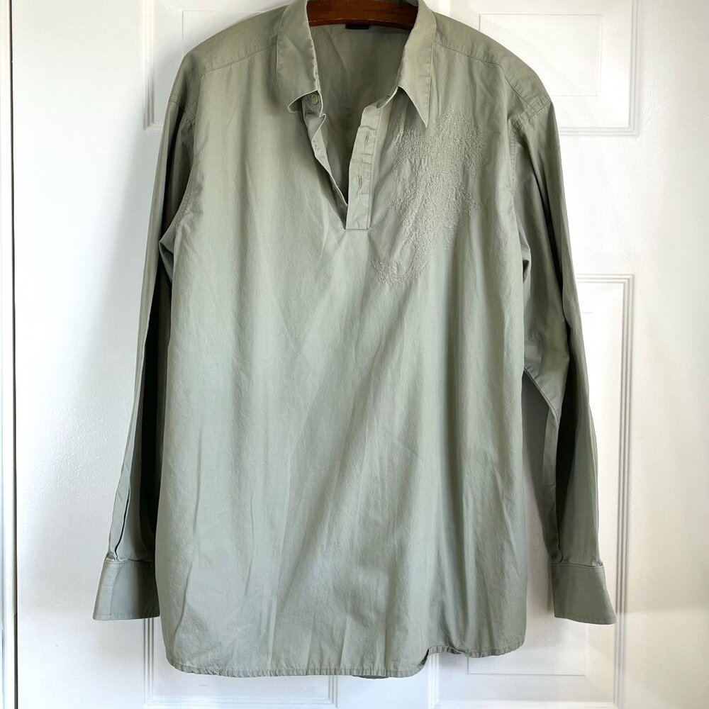 Mark Edwards 100% Cotton Long Sleeve Shirt with Partial Buttons Size Large